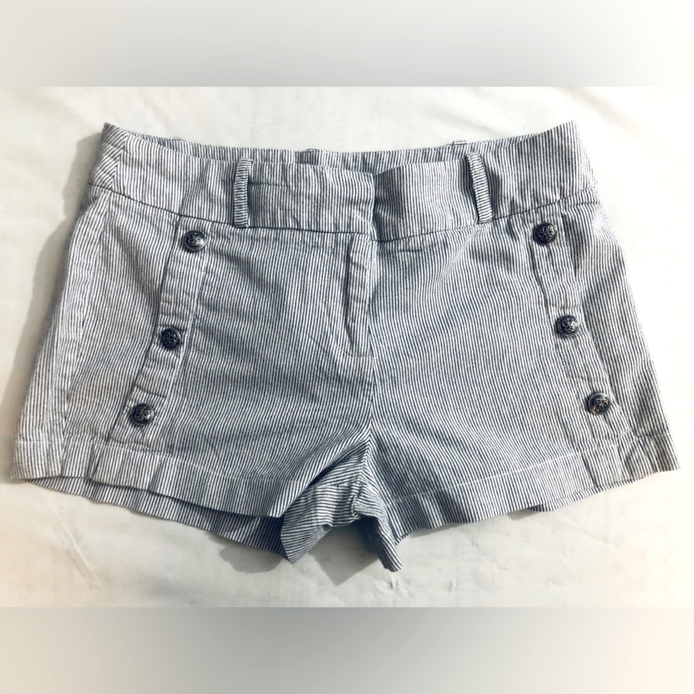 Cute navy blue and white striped denim shorts - sailor style